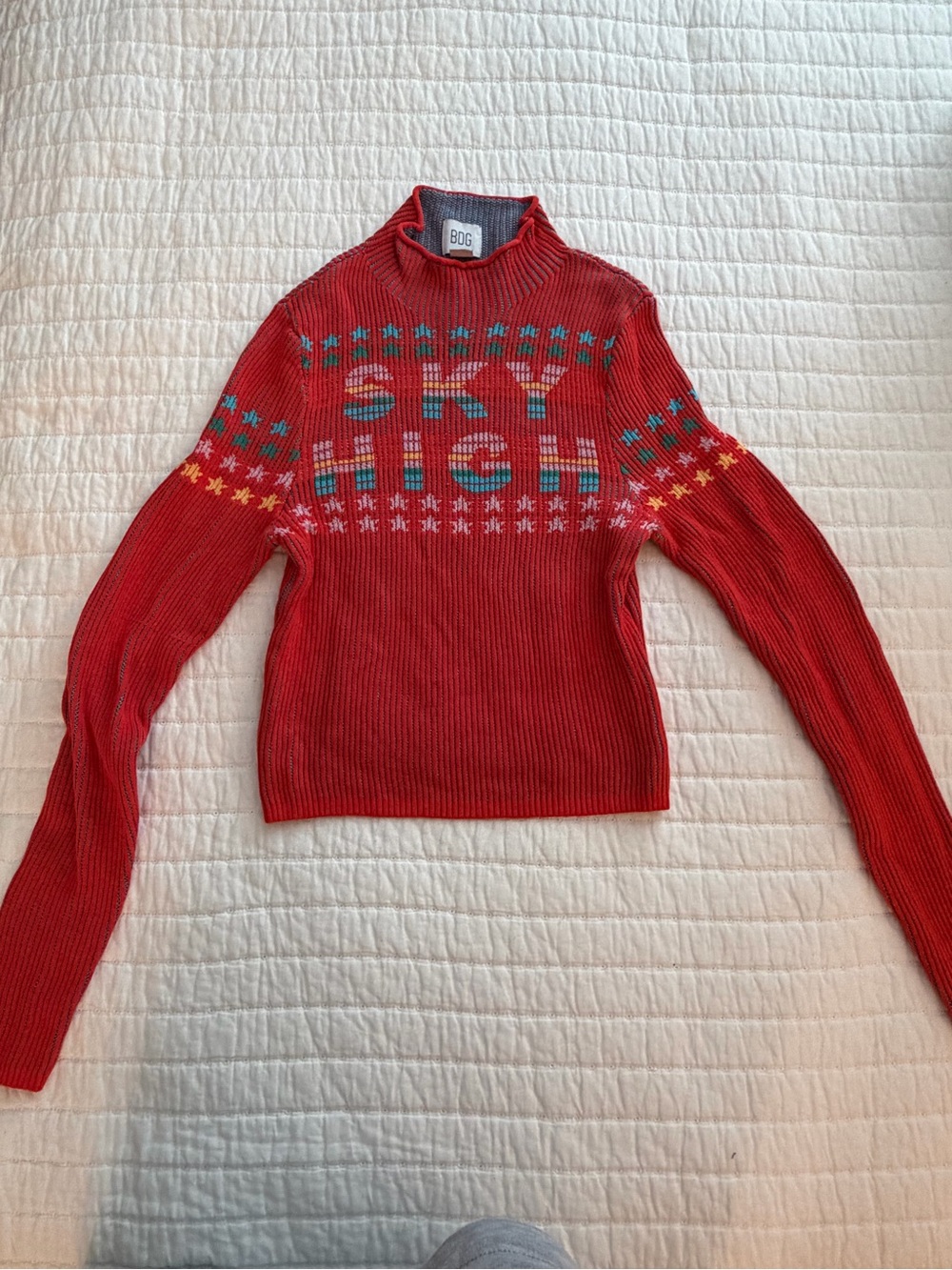 Urban Outfitters Red 'Sky High' Ribbed Mock Neck Sweater